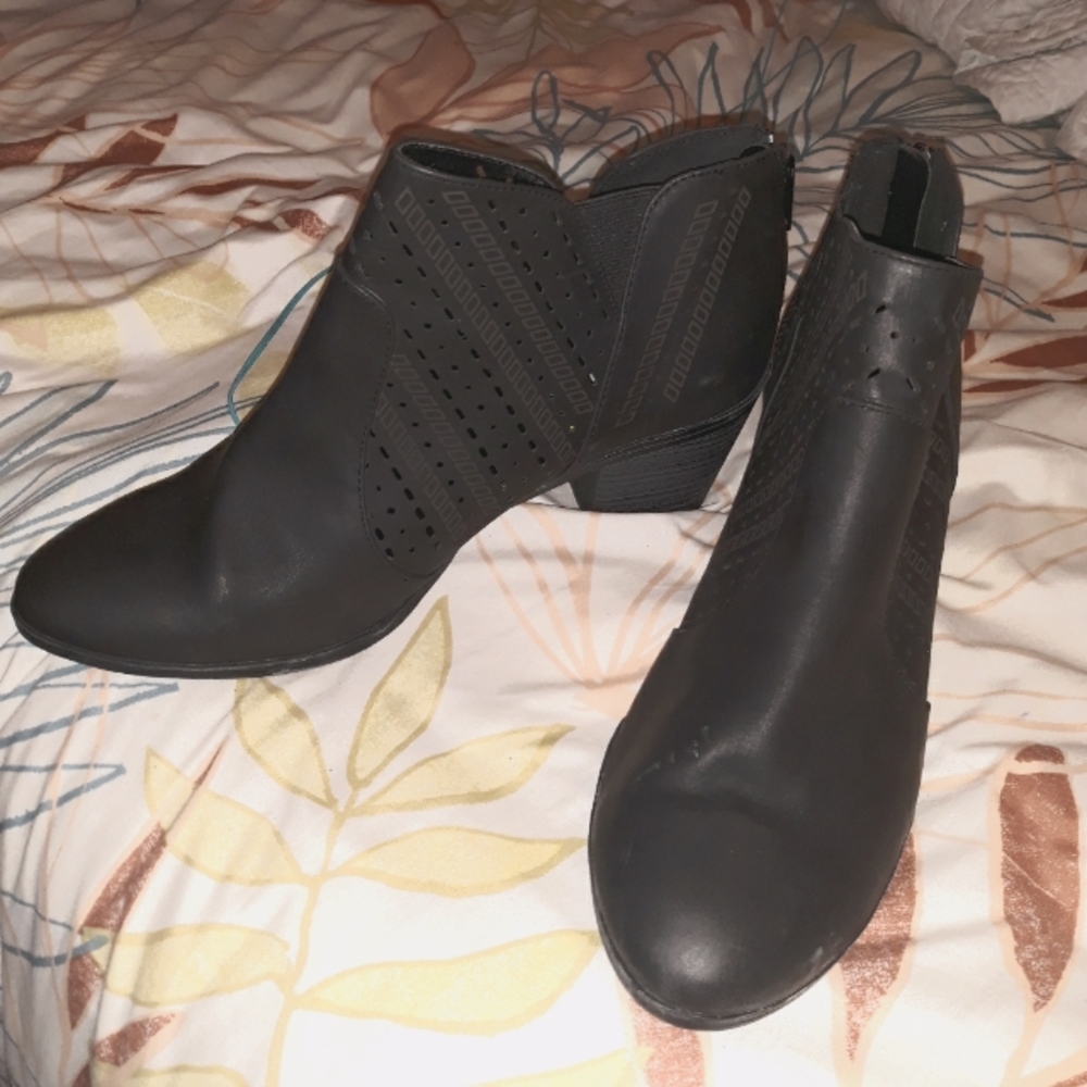Route66 Perforated Black Heeled Booties
